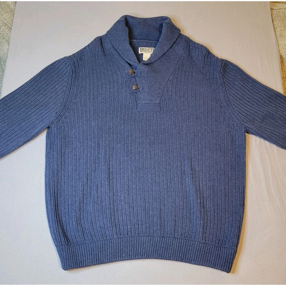 Duluth Trading Co Sweater Mens XL Blue Brigadier Shawl Collar Wool Blend - Picture 5 of 7